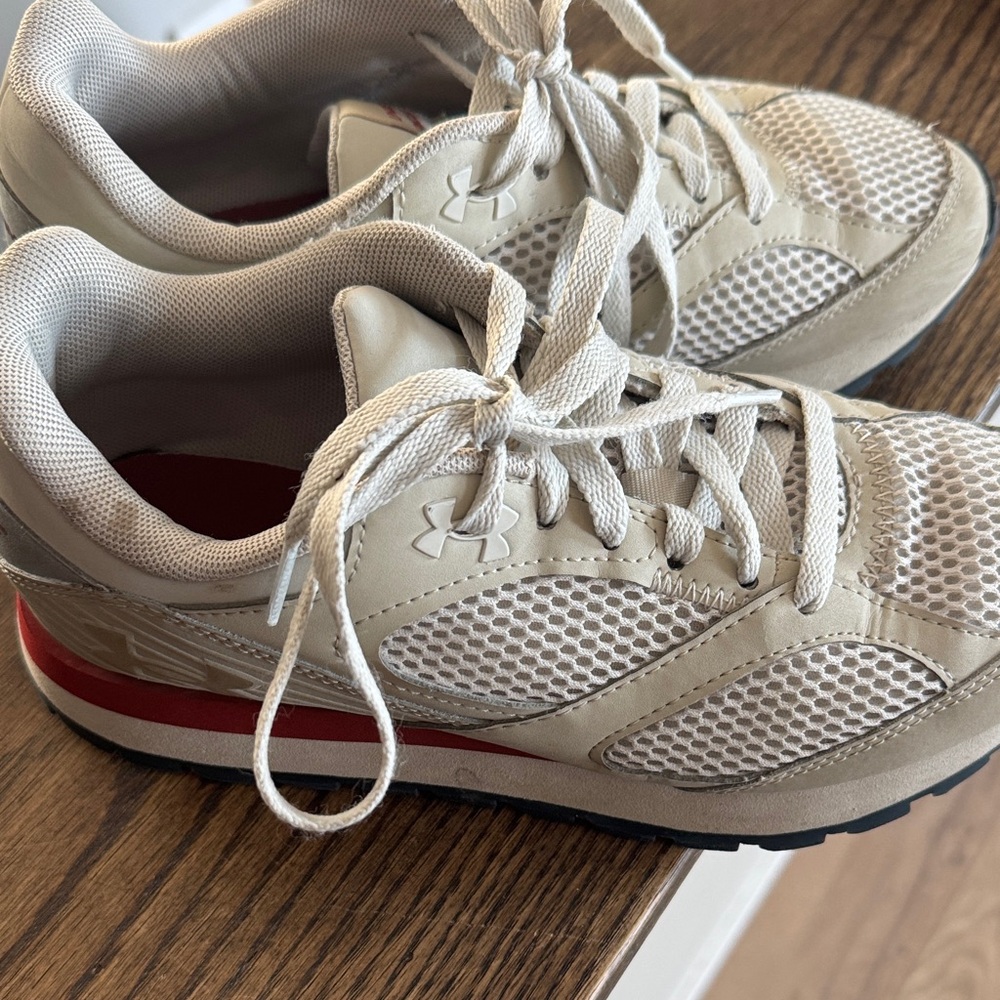 Under Armour Cream and Red Athletic Shoes